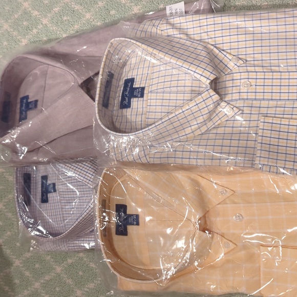 4 Paul Frederick 18.5 35 check dress shirts NWT All cotton yellow/browns